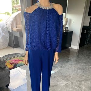 CACHE ROYAL BLUE ROMPER WITH LACE ACCENTWITH RHINESTONE COLLAR P6
